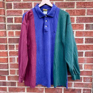 VTG Duck Head Rugby Polo Shirt Mens XL Burgundy Navy Green Colorblock 90s